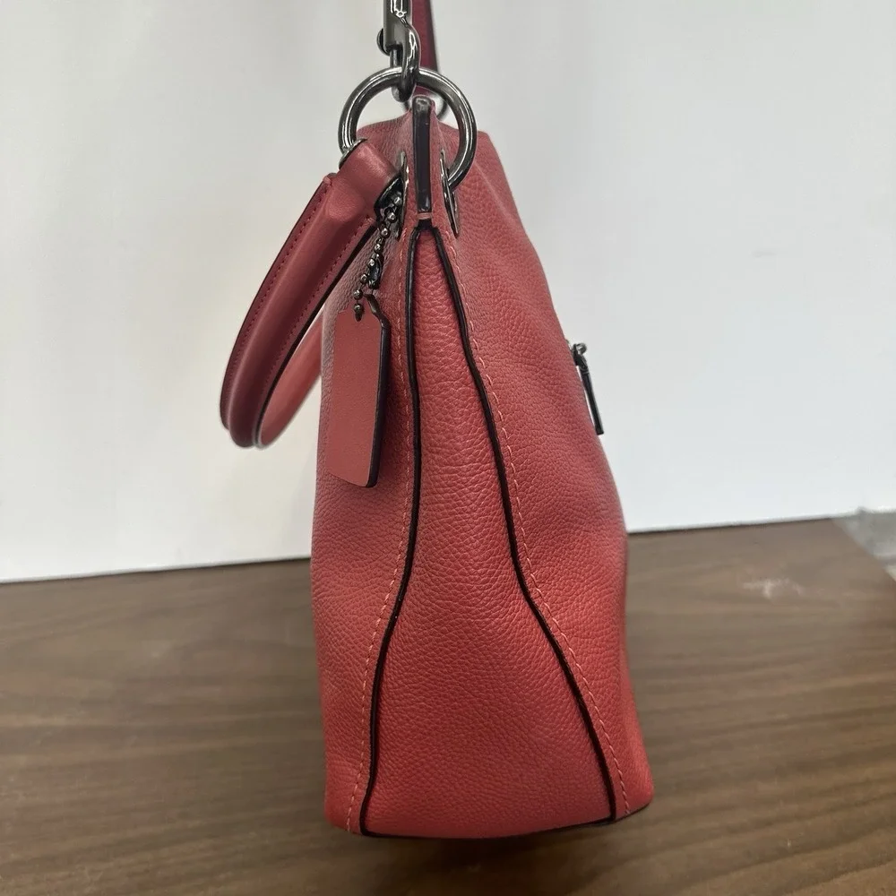 Coach 24947 Clarkson Coral Pink Pebbled Leather Magnetic Hobo Shoulder Bag Purse